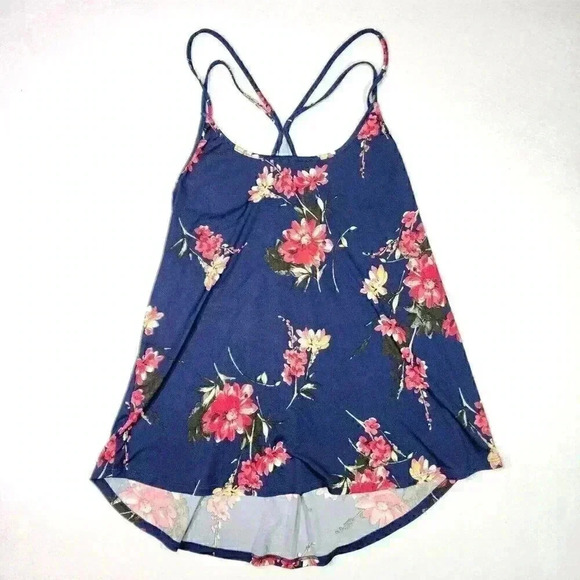 PAPERMOON Strappy Tank Top‎ 2X Navy Blue with Red Yellow White Floral Flowy Soft - Picture 5 of 11
